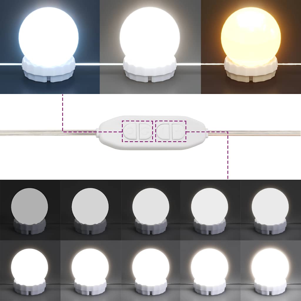 Sminkbord med spegel LED honungsbrun massiv furu