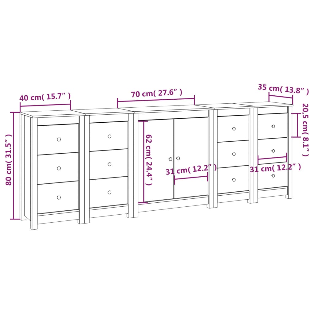 Skänk Vit 230x35x80 cm massiv furu