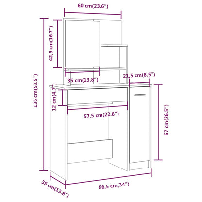 Sminkbord set Sonoma Grå 86,5x35x136 cm