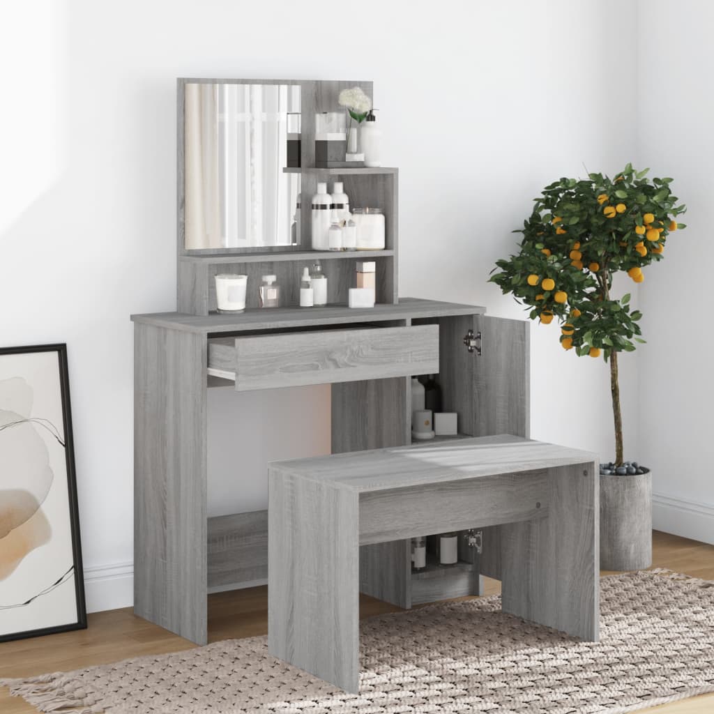 Sminkbord set Sonoma Grå 86,5x35x136 cm