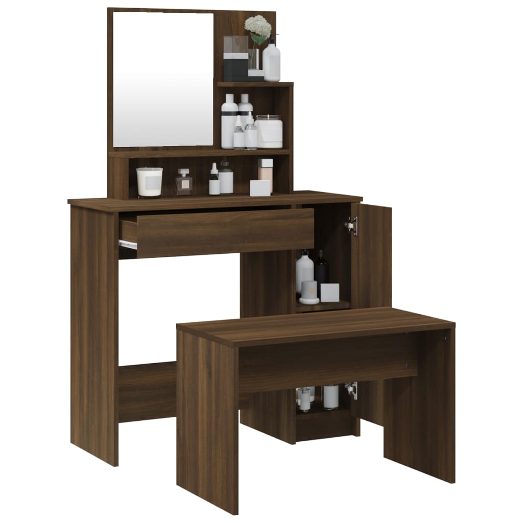 Sminkbord set Brun Ek 86,5x35x136 cm