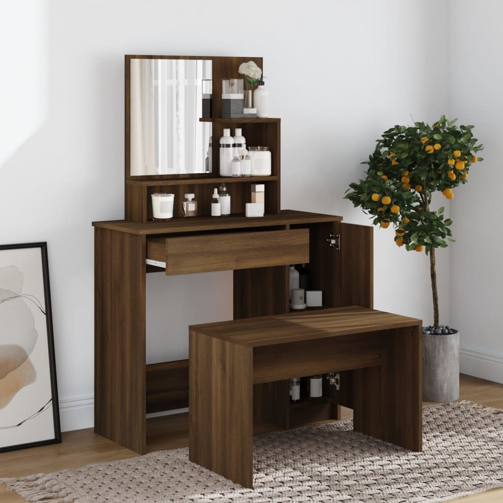 Sminkbord set Brun Ek 86,5x35x136 cm
