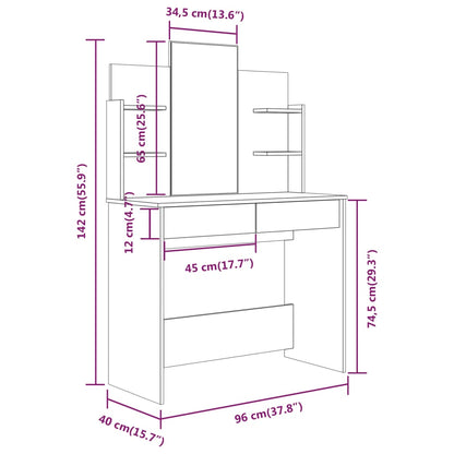Sminkbord set Vit 96x40x142 cm
