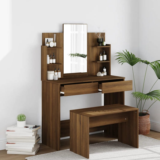 Sminkbord set Brun Ek 96x40x142 cm