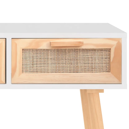 Avlastningsbord Konsollbord Vit 105x30x75 cm massiv furu och naturlig rotting