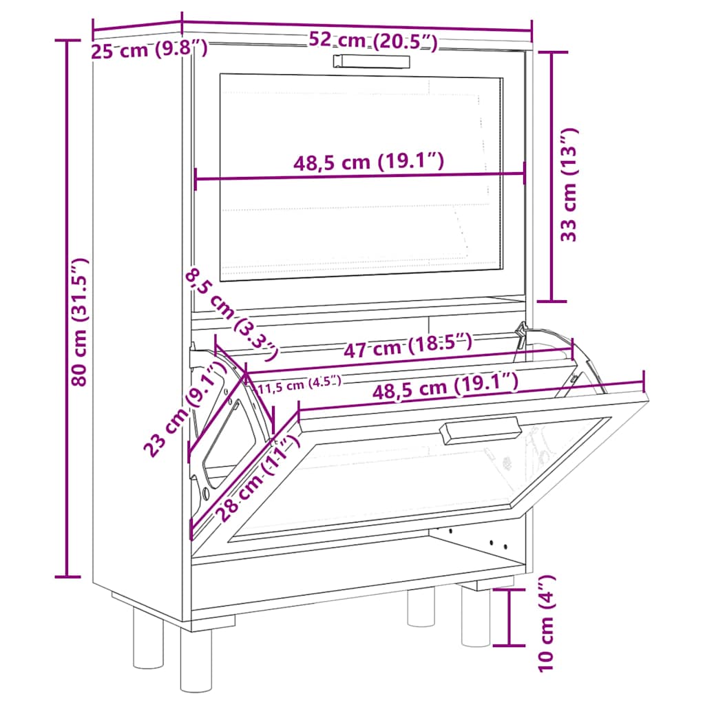 Skoställ Svart 52x25x80 cm & naturlig rotting