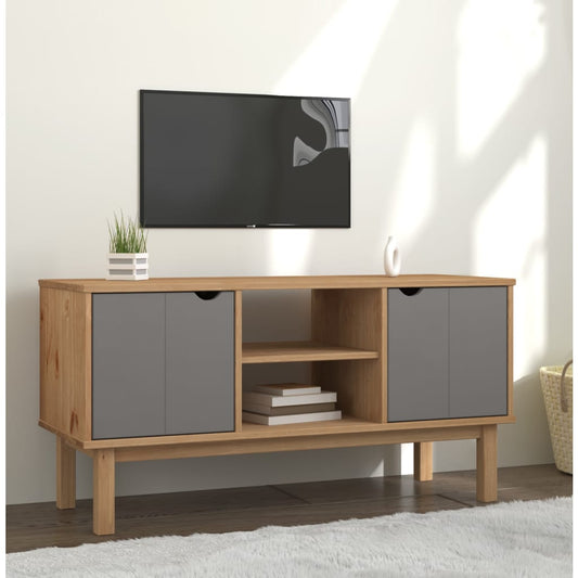 Tv-bänk OTTA brun&grå 113,5x43x57 cm massiv furu