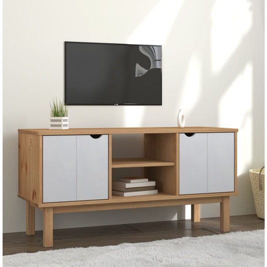 Tv-bänk OTTA brun&vit 113,5x43x57cm massiv furu