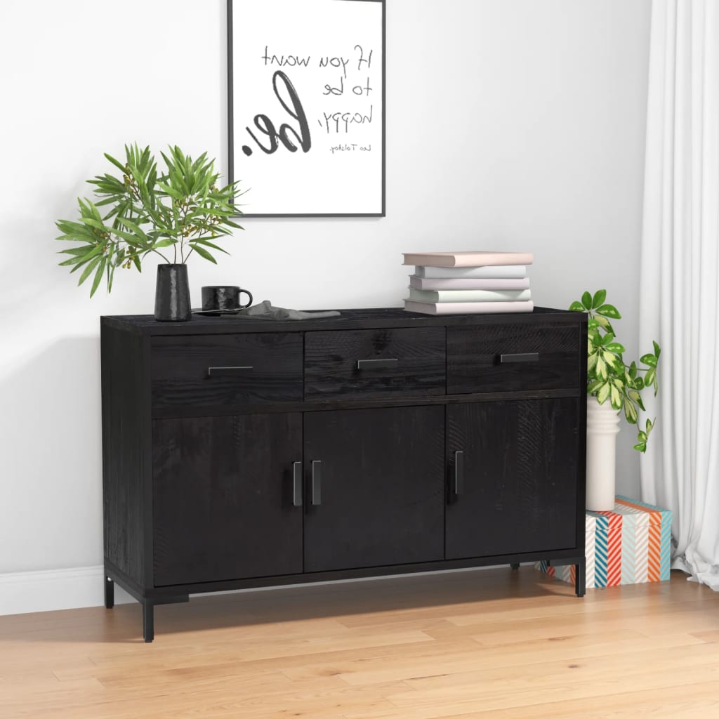 Skänk Svart 110x35x70 cm massiv furu