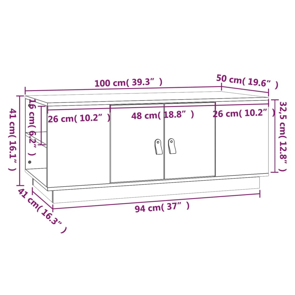 Soffbord Trä 100x50x41 cm massivt furu