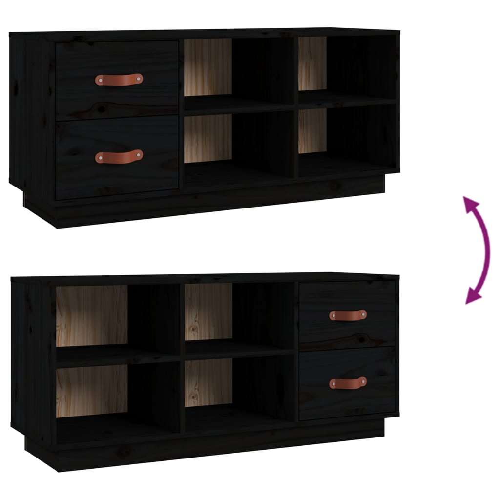 Skoställ Svart Skobänk 100x34x45 cm massiv furu