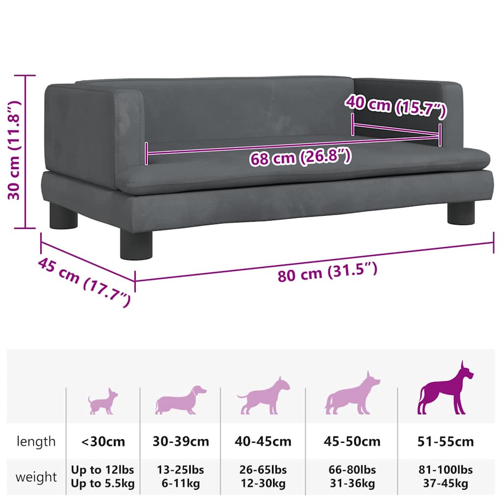 Hundbädd mörkgrå 80x45x30 cm sammet