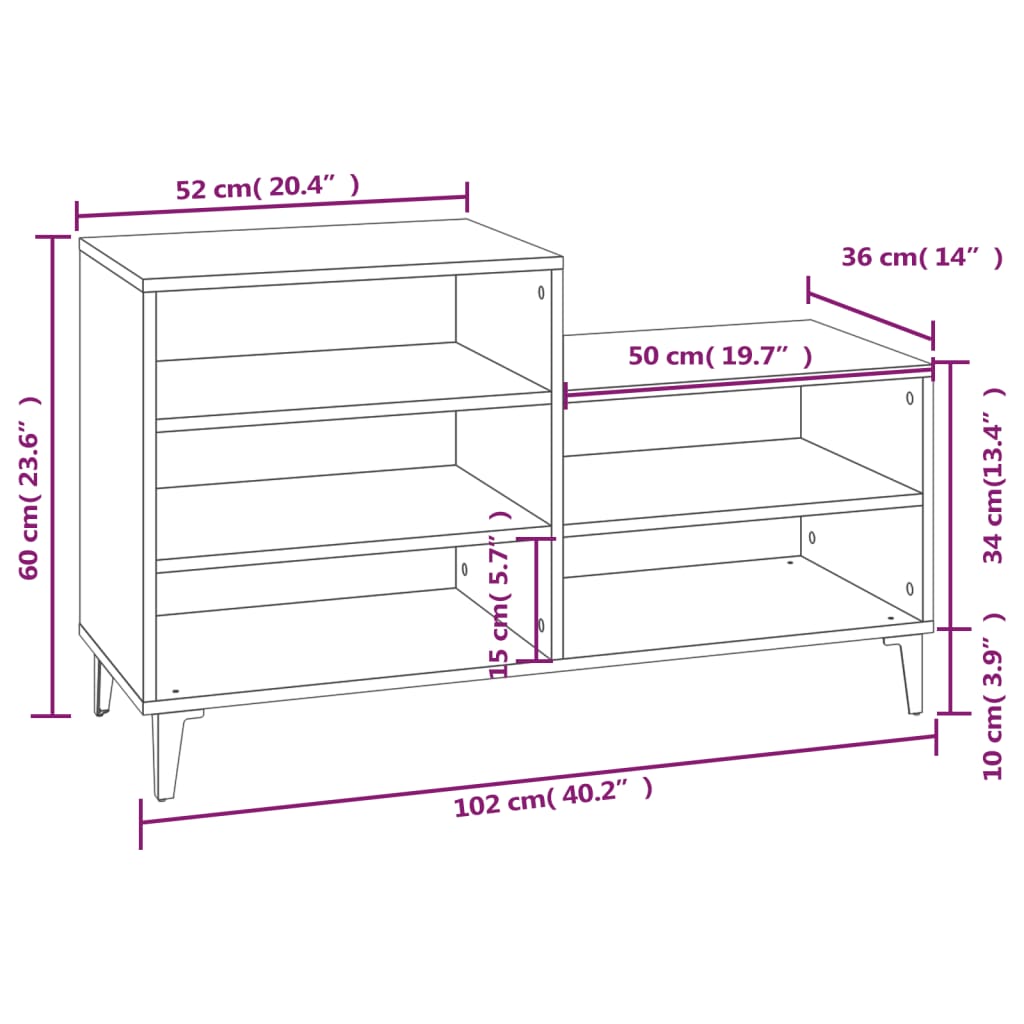 Skoställ Sonoma Ek Skohylla 102x36x60 cm