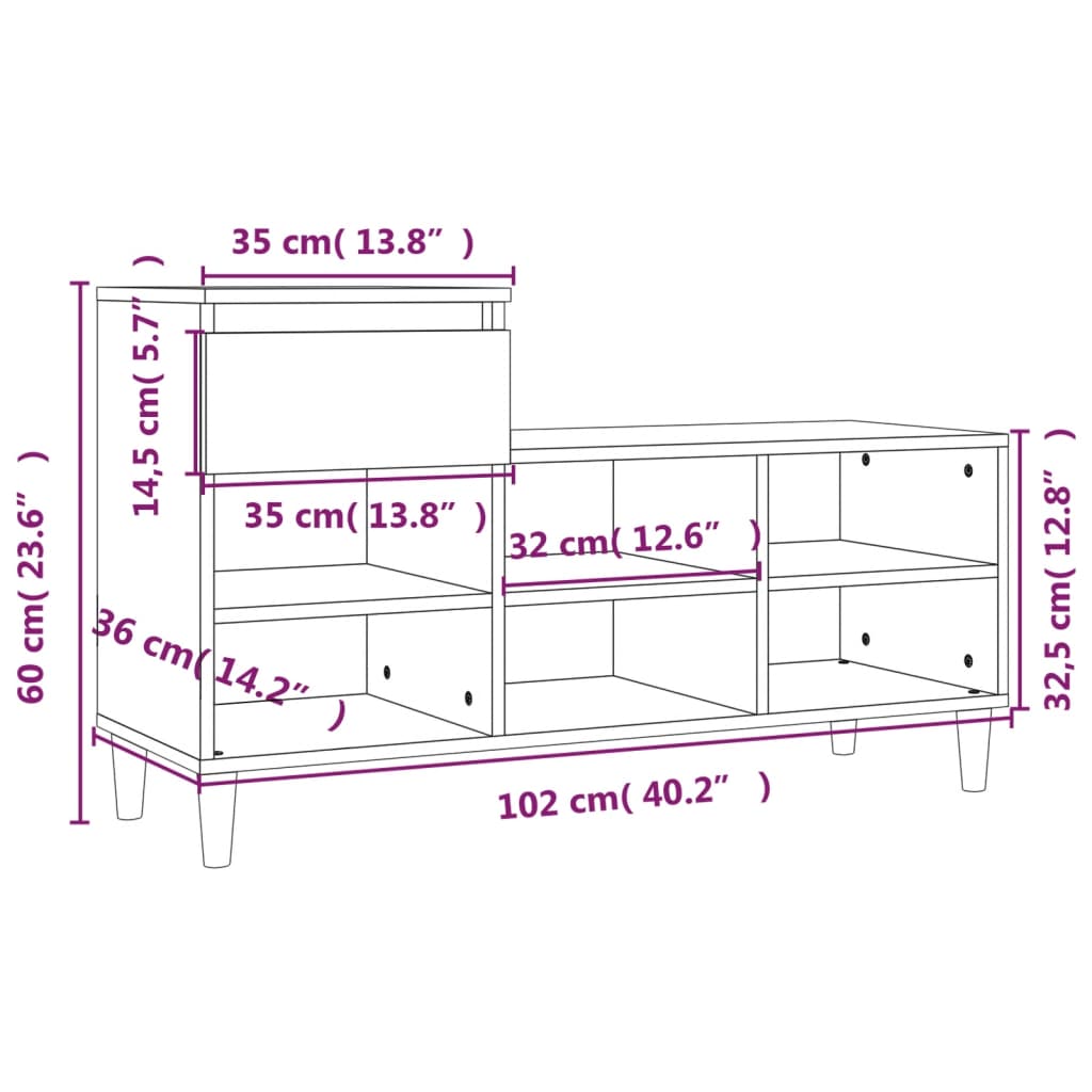 Skoställ Sonoma Ek Skohylla 102x36x60 cm