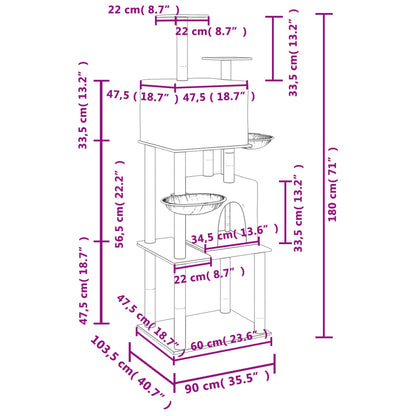 Kattmöbel Klösträd med sisalpelare ljusgrå 180 cm