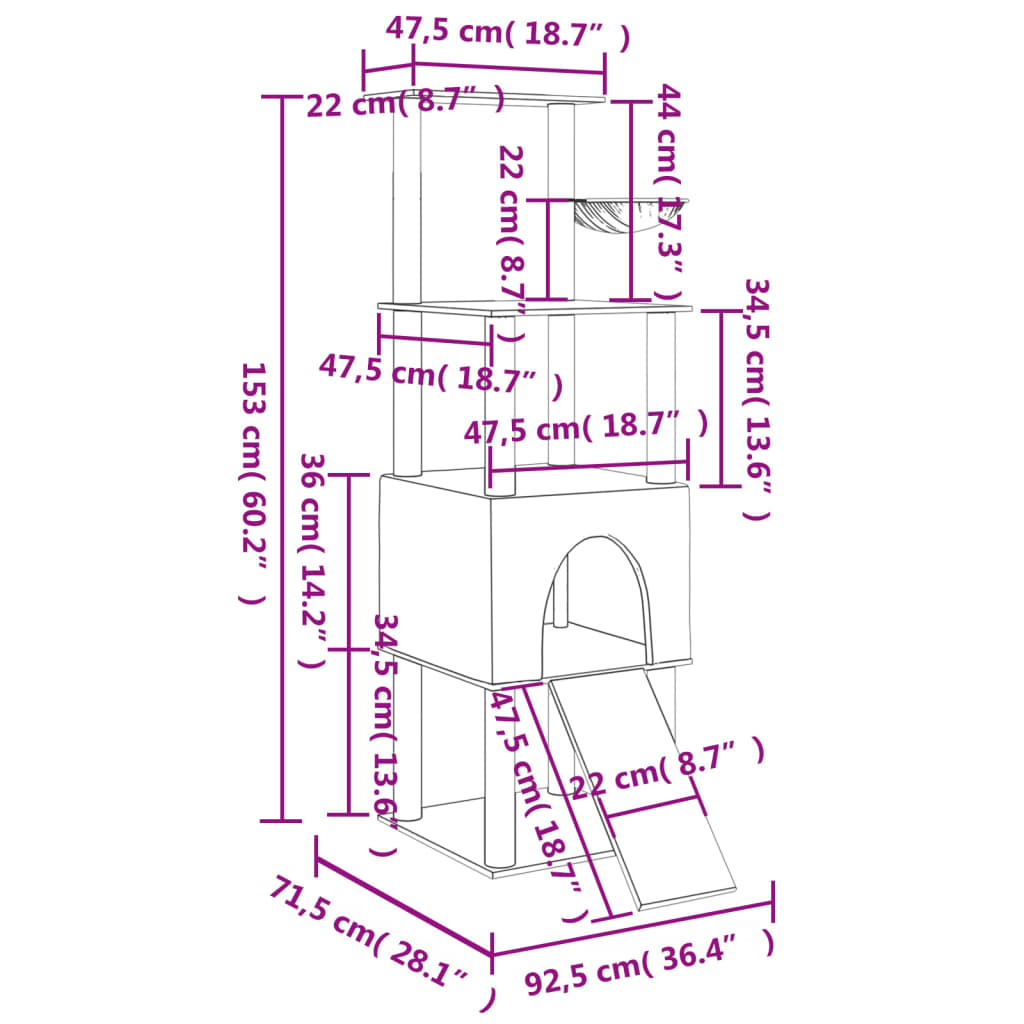 Kattmöbel Klösträd med sisalpelare ljusGrå 153 cm