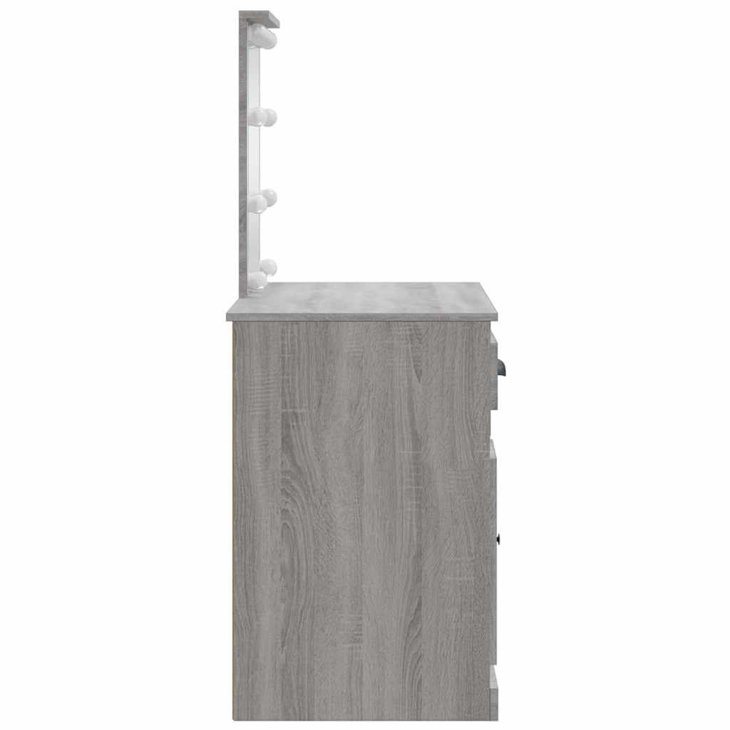 Sminkbord med LED-lampor grå sonoma 90x42x132,5 cm