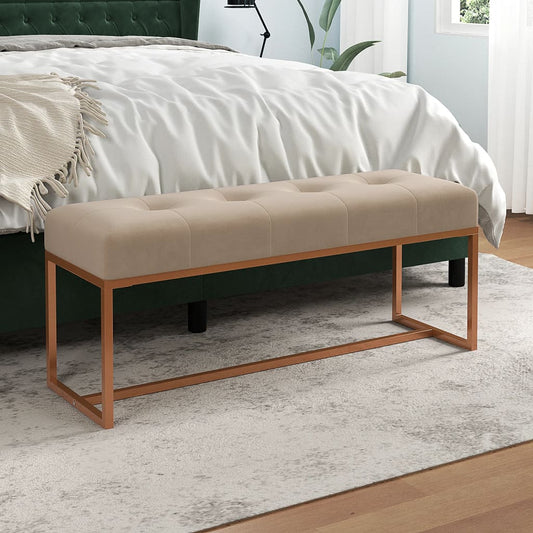 Hallbänk beige 110x36x45 cm sammet