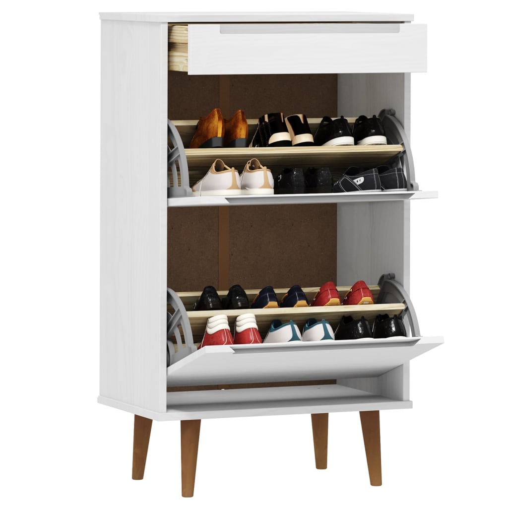 Skoställ Vit 59,5x35x103 cm massiv furu