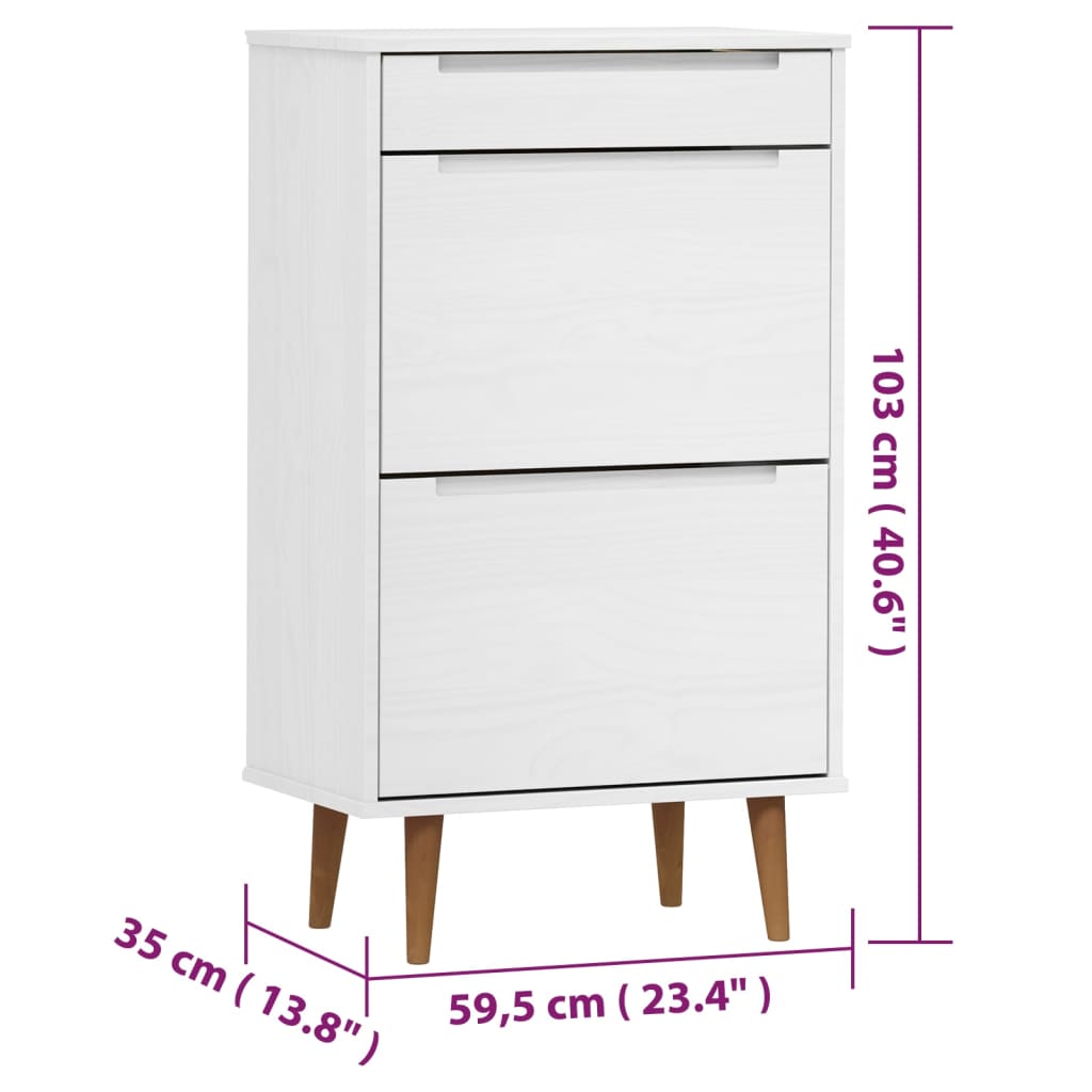 Skoställ Vit 59,5x35x103 cm massiv furu