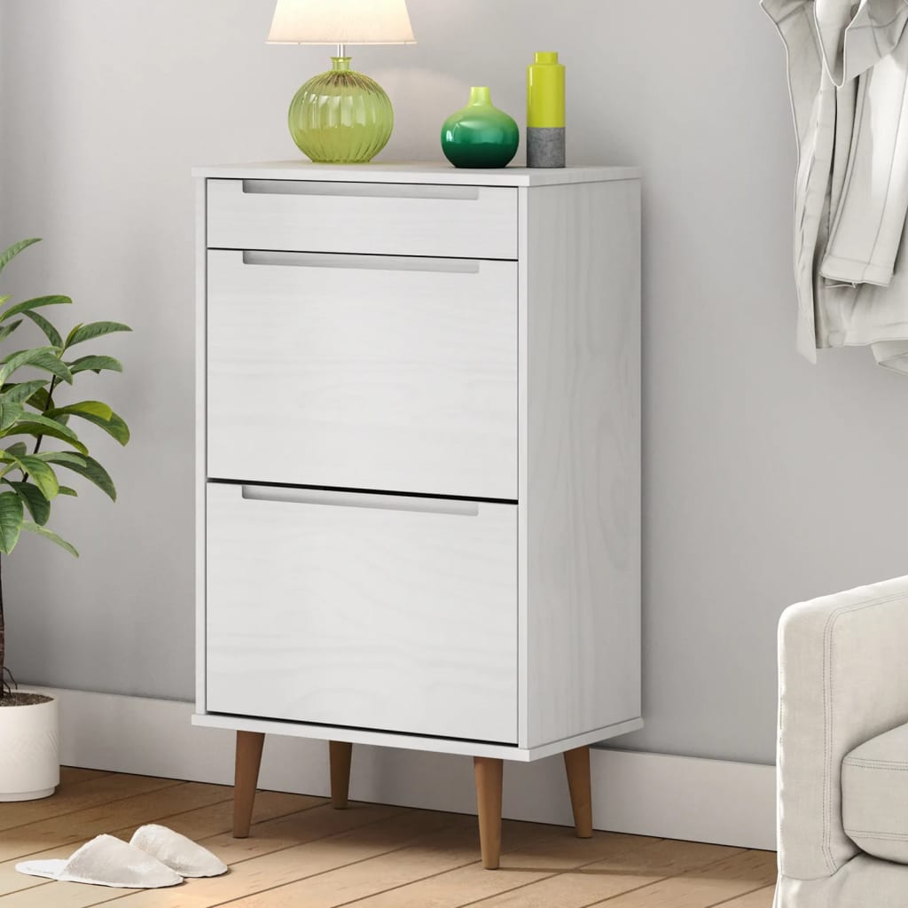 Skoställ Vit 59,5x35x103 cm massiv furu