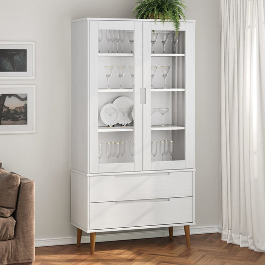 Vitrinskåp MOLDE Vit 90x35x175 cm massiv furu