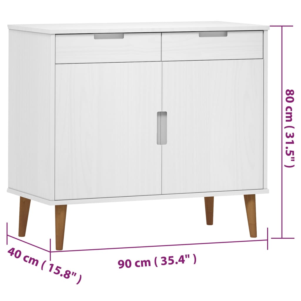 Skänk Vit MOLDE 90x40x80 cm massiv furu