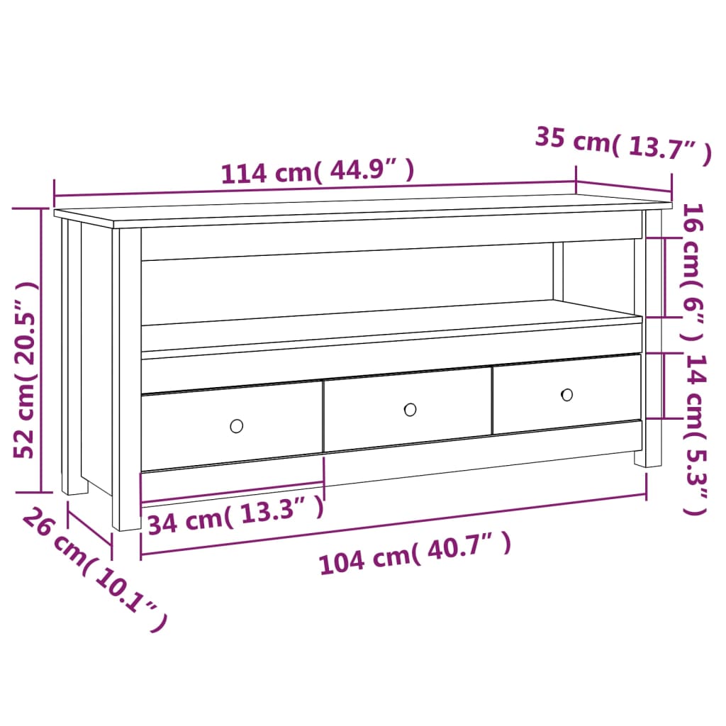 TV-Möbel Vit TV-Bänk 114x35x52 cm massiv furu