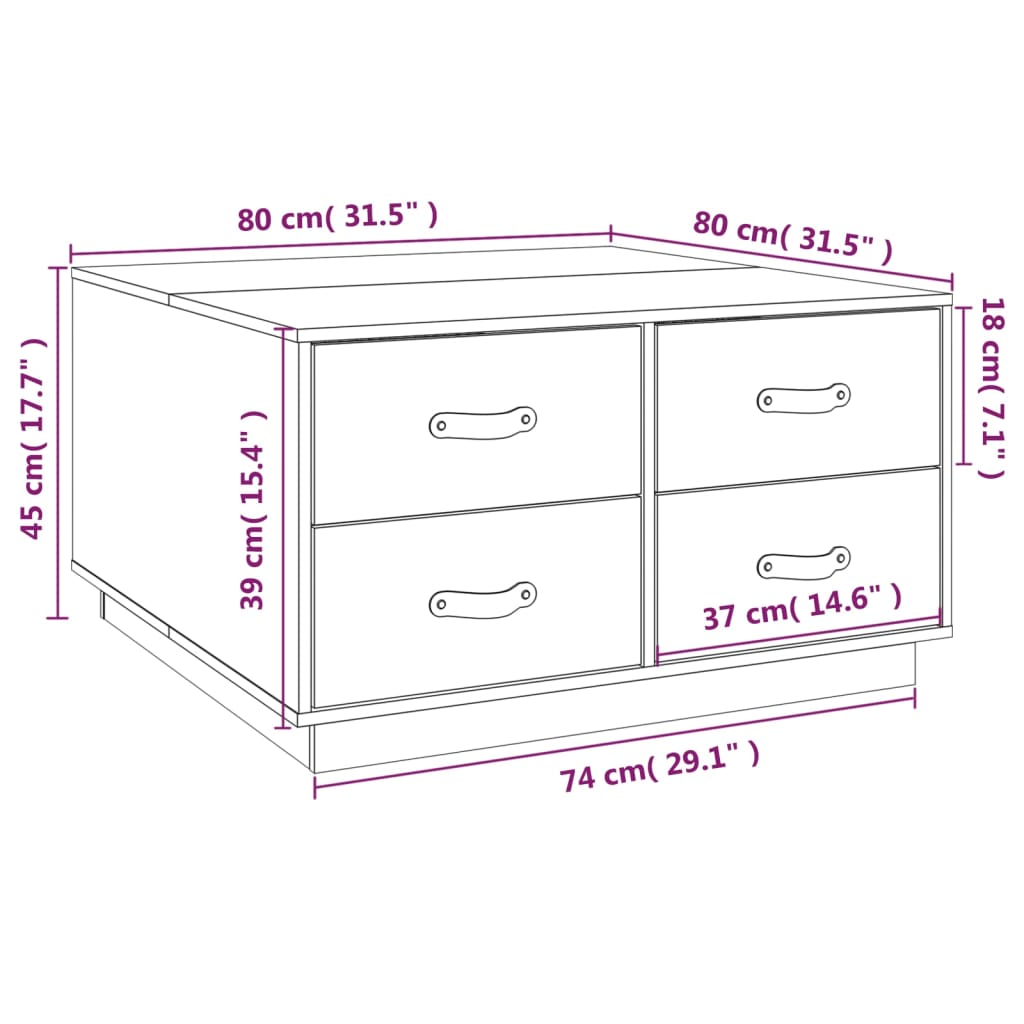 Soffbord Svart 80x80x45 cm massiv furu