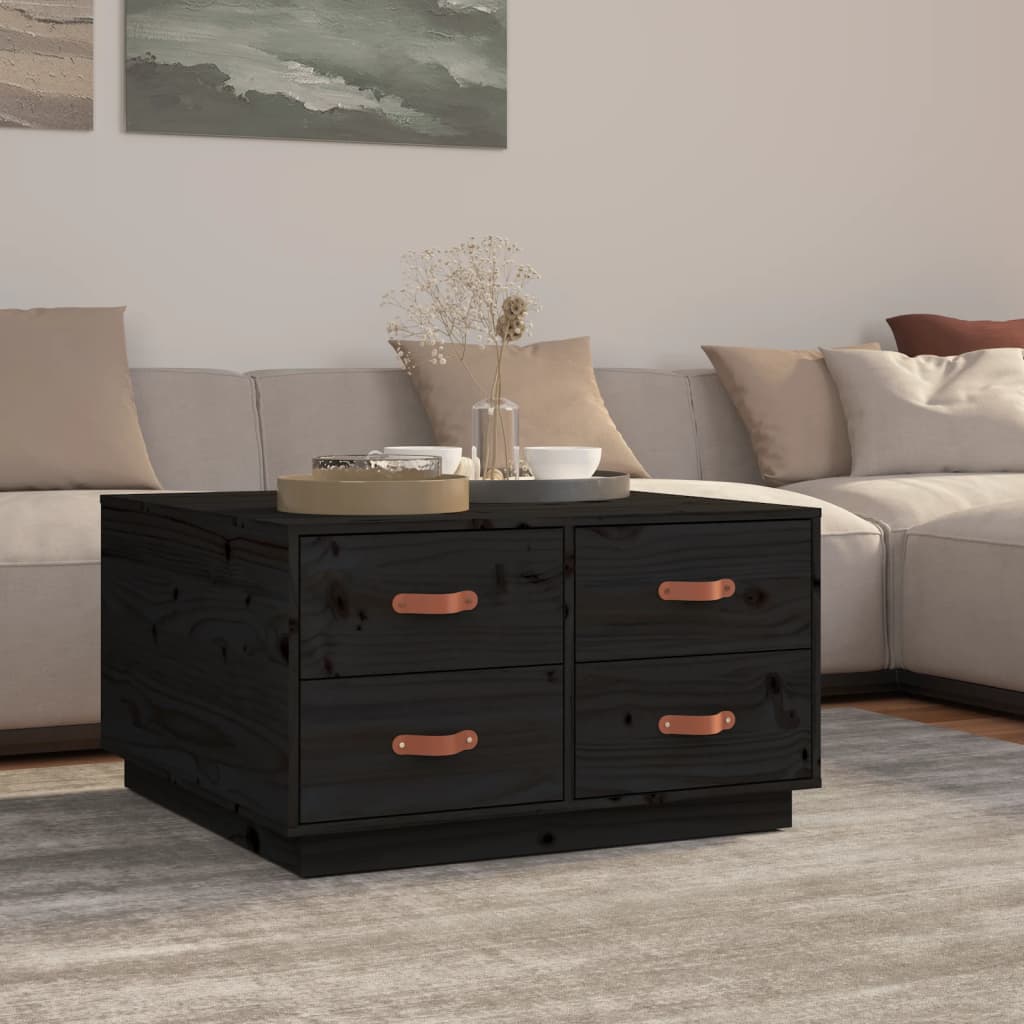 Soffbord Svart 80x80x45 cm massiv furu