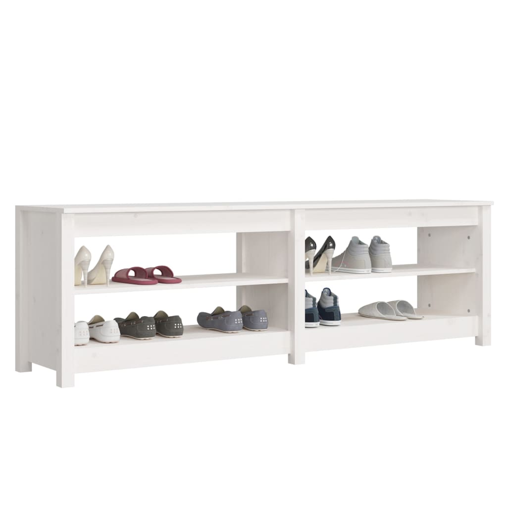 Skoställ Vit Skobänk 160x36,5x50 cm massiv furu