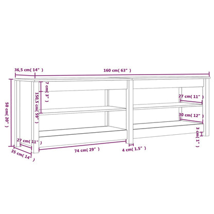 Skoställ Vit Skobänk 160x36,5x50 cm massiv furu