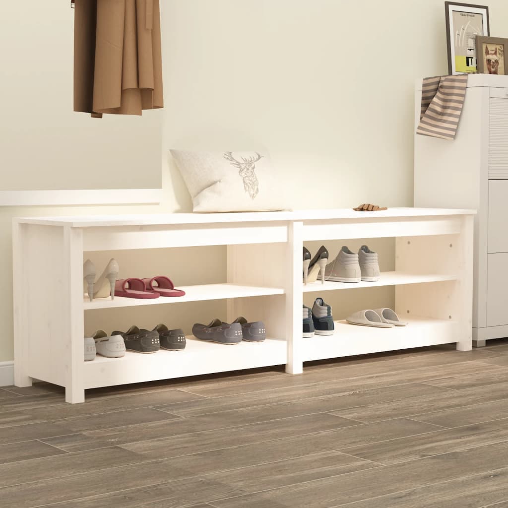 Skoställ Vit Skobänk 160x36,5x50 cm massiv furu