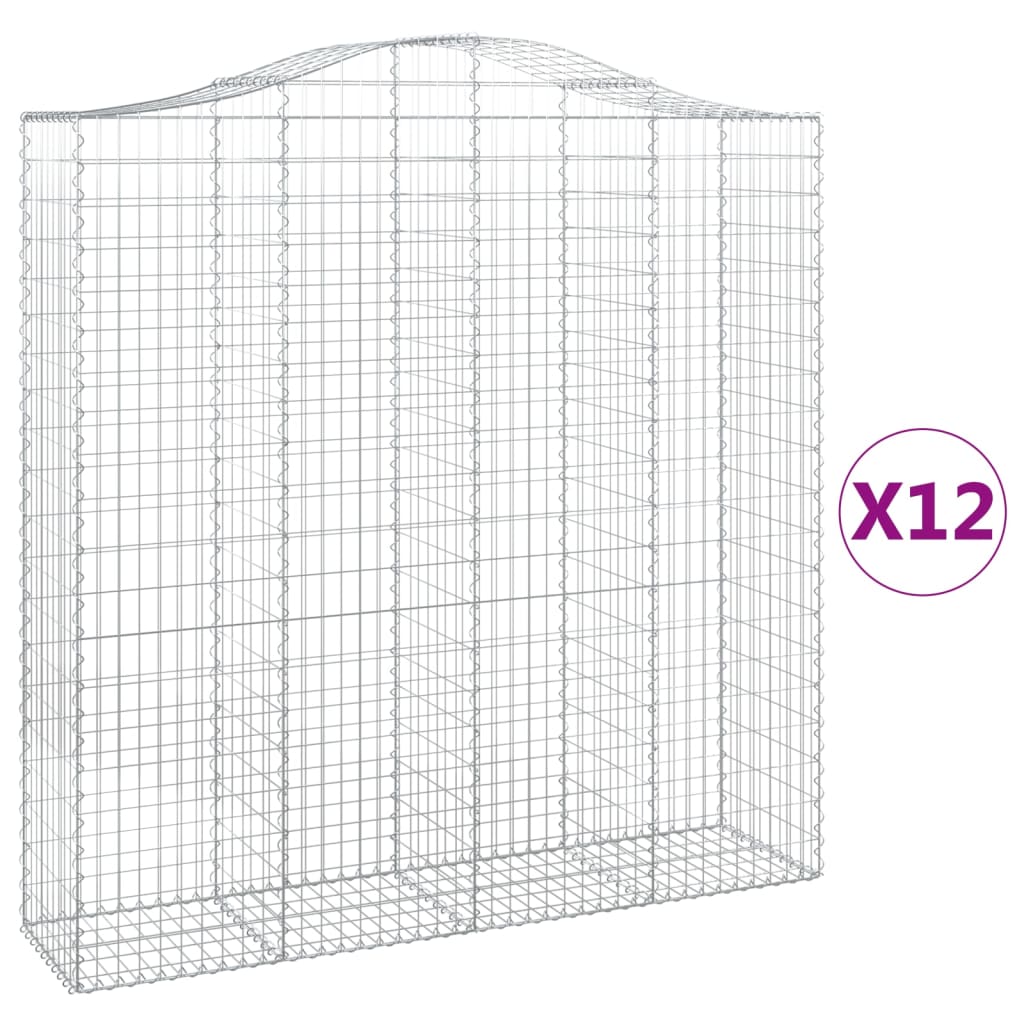 Gabioner bågformade 12 st 200x50x200/220 cm galvaniserat järn