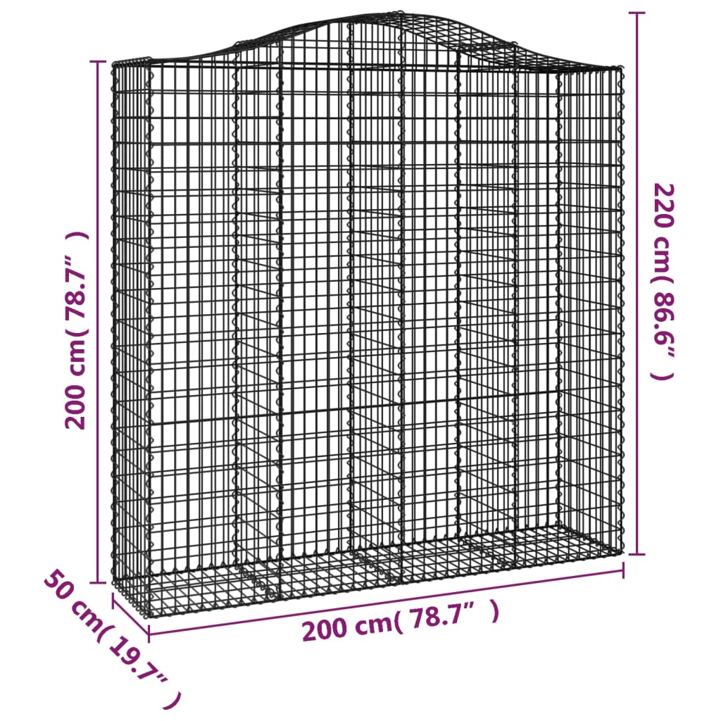 Gabioner bågformade 13 st 200x50x200/220 cm galvaniserat järn