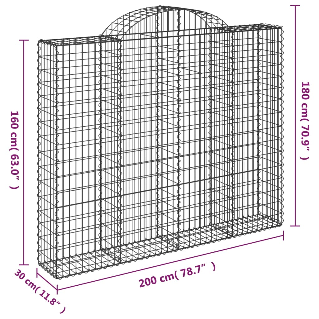 Gabioner bågformade 12 st 200x30x160/180 cm galvaniserat järn