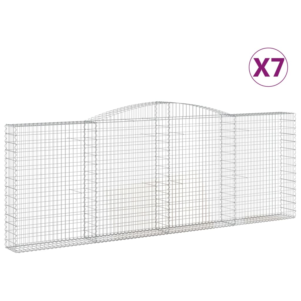 Gabioner bågformade 7 st 400x30x140/160 cm galvaniserat järn