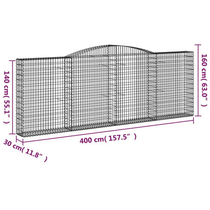 Gabioner bågformade 7 st 400x30x140/160 cm galvaniserat järn