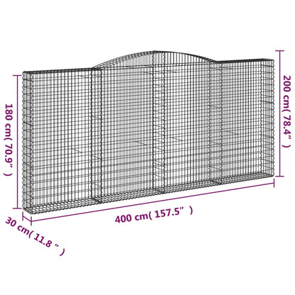 Gabioner bågformade 25 st 400x30x180/200 cm galvaniserat järn