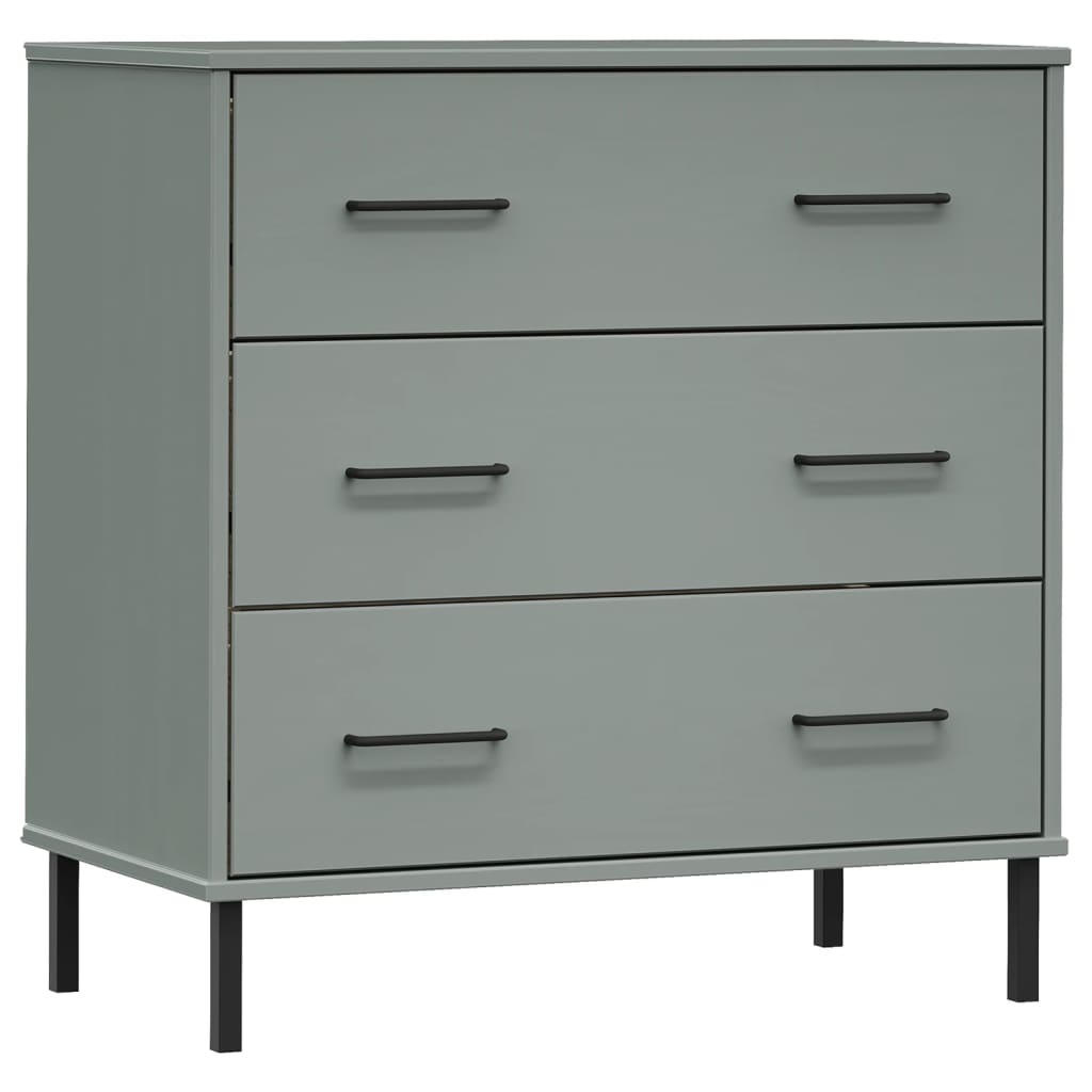 Byrå Grå med 3 lådor OSLO 77x40x79,5 cm massivt trä
