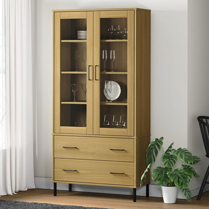 Bokhylla med metallben OSLO brun 85x35x172,5 cm massivt trä