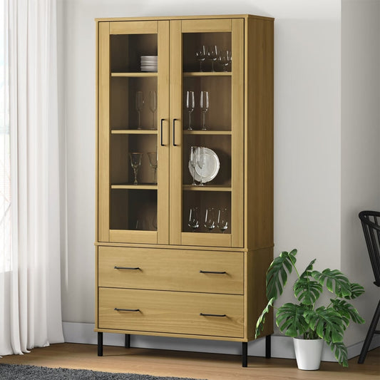 Bokhylla med metallben OSLO brun 85x35x172,5 cm massivt trä