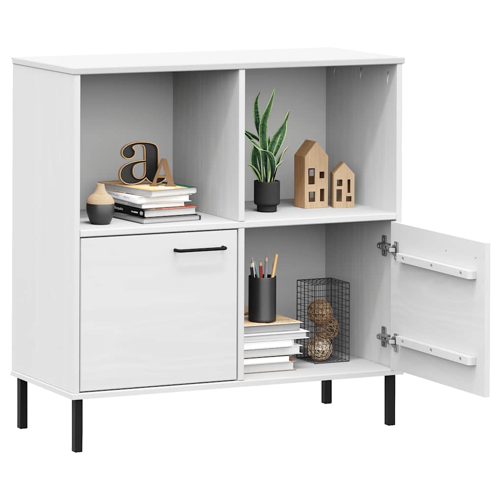 Bokhylla med metallben OSLO vit 90x35x90,5 cm massivt trä