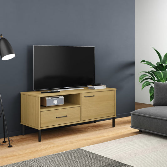 TV-Möbel Brun TV-Bänk med metallben OSLO massiv furu