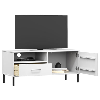 TV-Möbel Vit TV-Bänk med metallben OSLO massiv furu