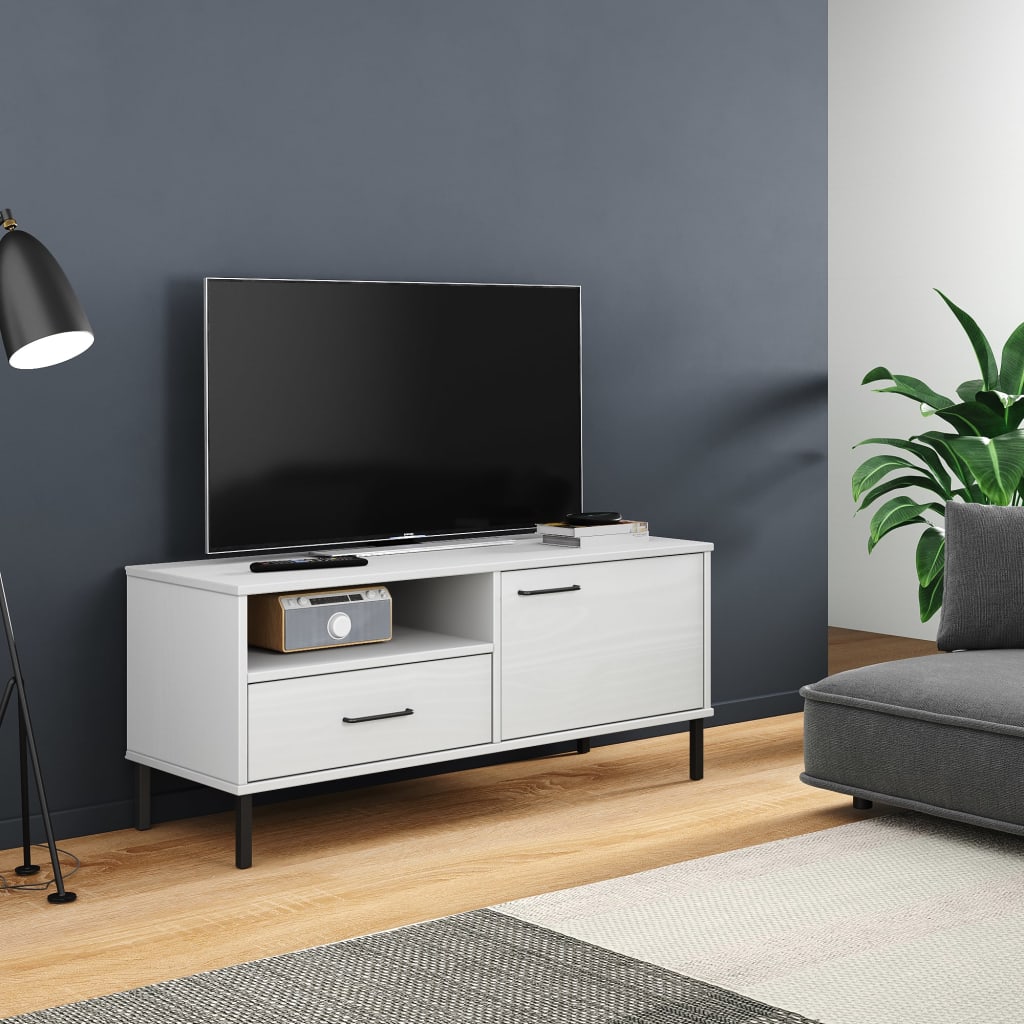TV-Möbel Vit TV-Bänk med metallben OSLO massiv furu