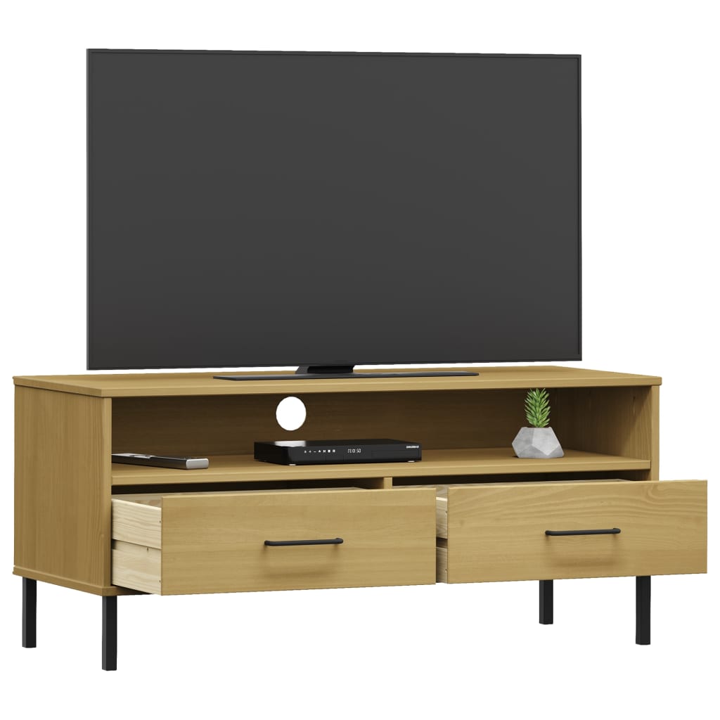 TV-Möbel Brun TV-Bänk med metallben OSLO massiv furu