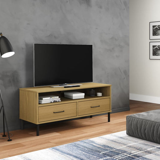 TV-Möbel Brun TV-Bänk med metallben OSLO massiv furu