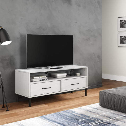 TV-Möbel Vit TV-Bänk med metallben OSLO massiv furu