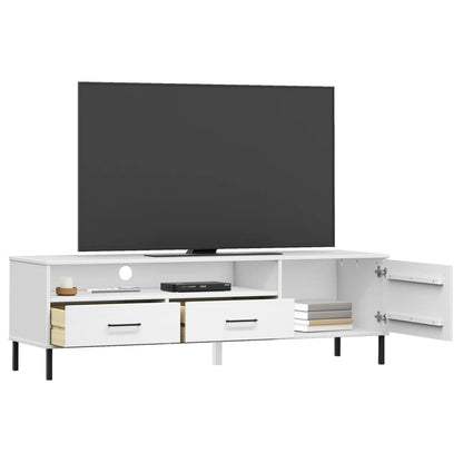 Tv-bänk med metallben OSLO vit massiv furu